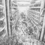 Illustration of the Royal Promenade and atrium aboard Wonder of the Seas