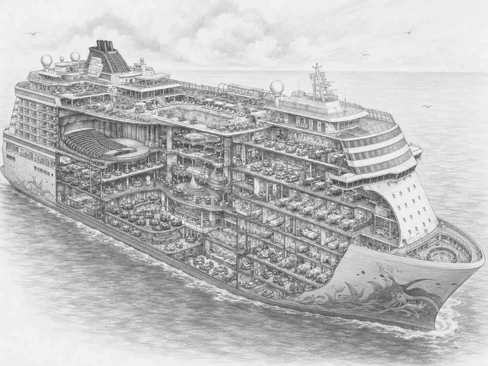 Illustration of the Waterfront promenade aboard Norwegian Escape