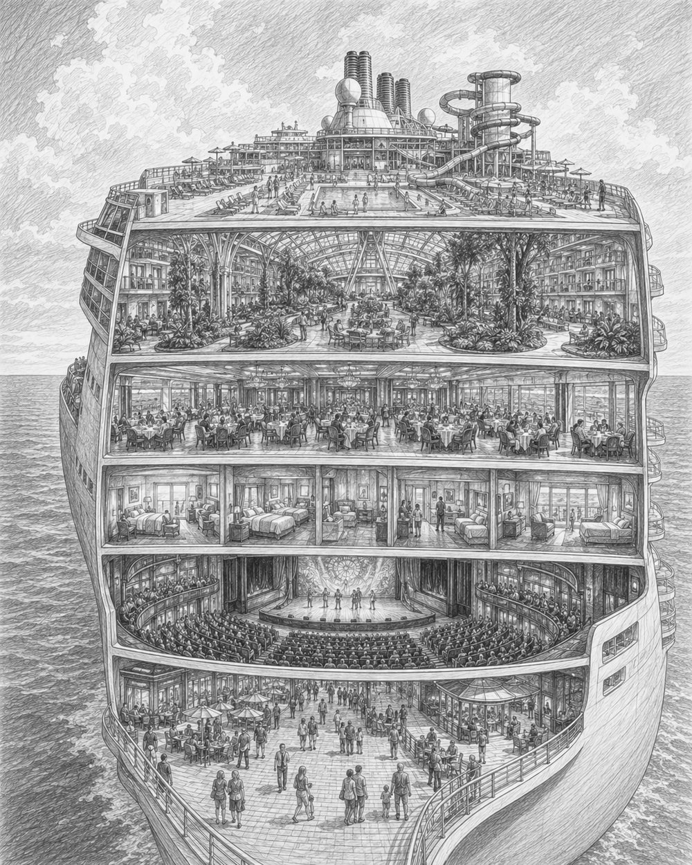 Illustration of the three-deck Piazza and Sphere aboard Star Princess
