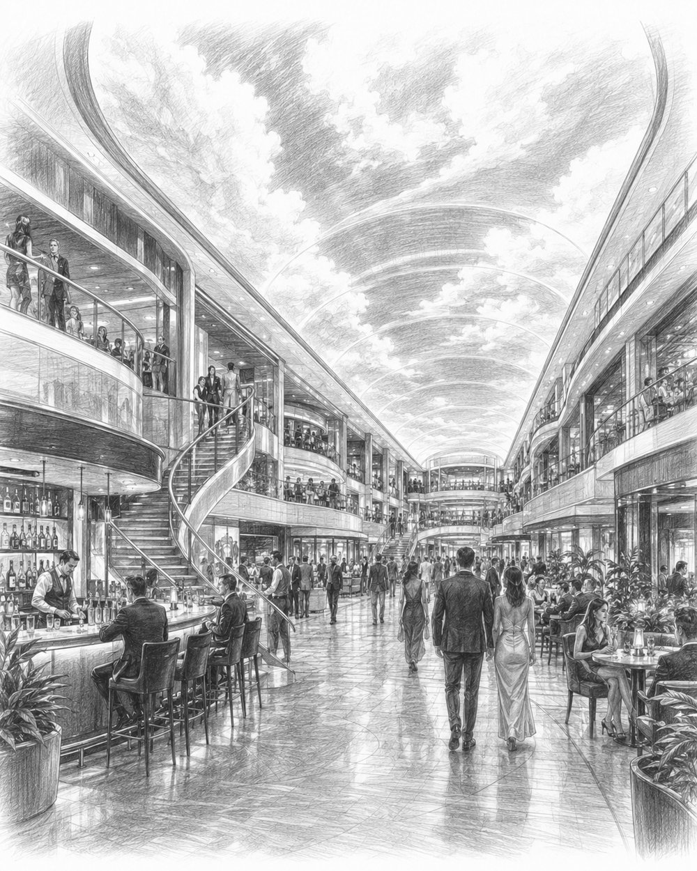 Illustration of the LED-domed Galleria atrium aboard MSC World America