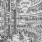 Illustration of the glass-elevator Galleria atrium aboard MSC World Asia