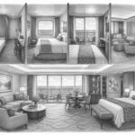 Cutaway illustration comparing studio, inside, balcony, and Haven cabins on Norwegian Escape