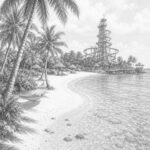 Illustration of Perfect Day at CocoCay with beaches and a lagoon near Utopia of the Seas