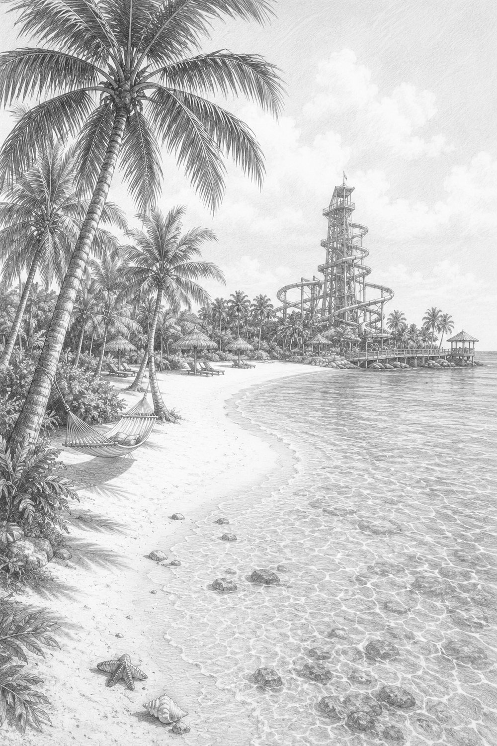 Illustration of Perfect Day at CocoCay with beaches and a lagoon near Utopia of the Seas