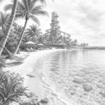 Illustration of Perfect Day at CocoCay with beaches and a lagoon near Oasis of the Seas