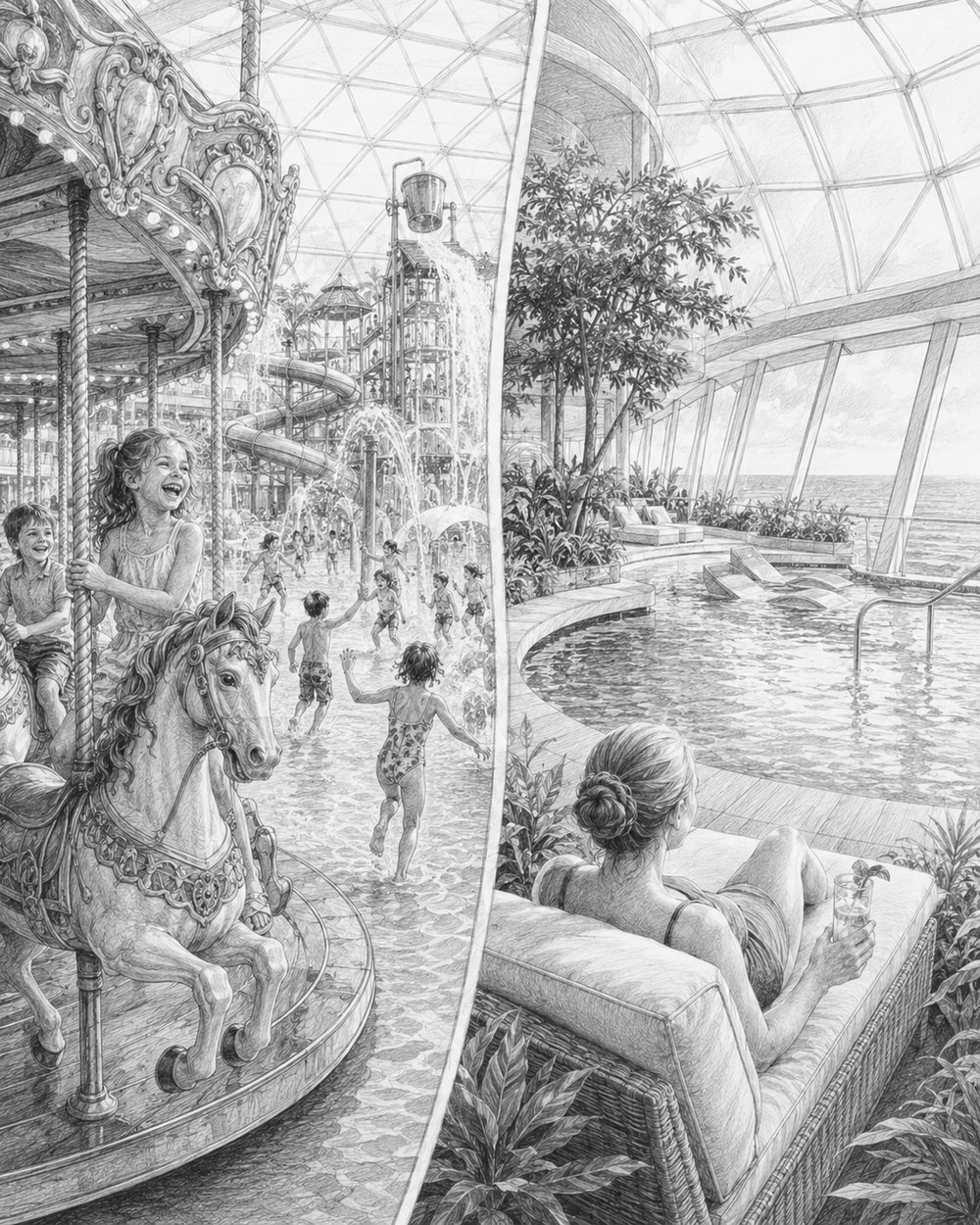 Illustration of families and kids enjoying Wonder of the Seas