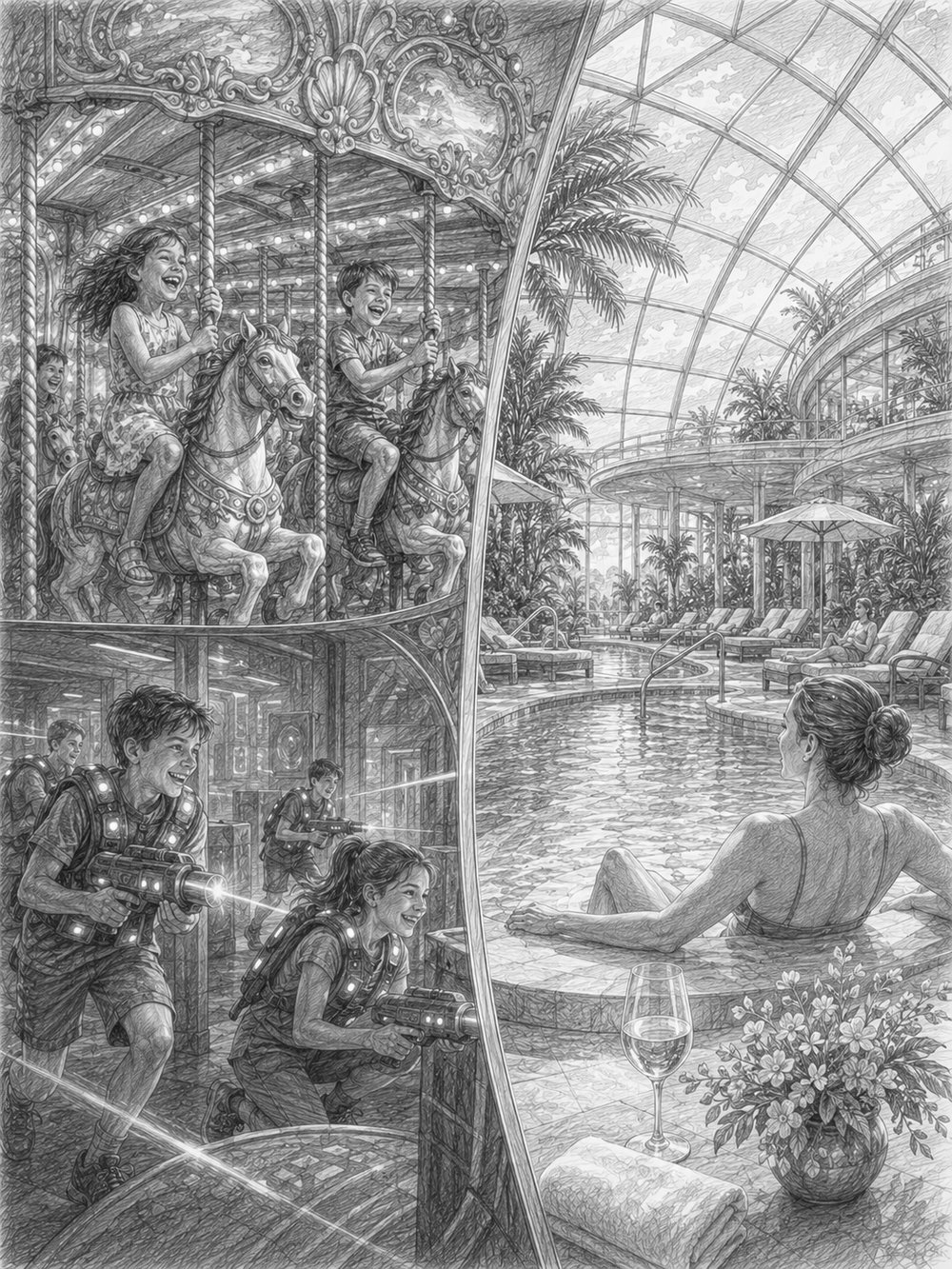 Illustration of families and kids enjoying Symphony of the Seas
