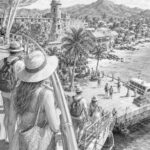 Illustration of a Caribbean port of call seen from Wonder of the Seas