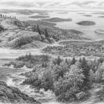 Illustration of autumn fall foliage over Acadia National Park on a Norwegian Escape cruise
