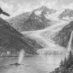 Illustration of an Alaska port and glaciers on an Ovation of the Seas cruise