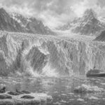 Illustration of the glaciers of Glacier Bay National Park seen from Koningsdam