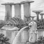 Illustration of Singapore's Marina Bay skyline seen before a Spectrum of the Seas cruise
