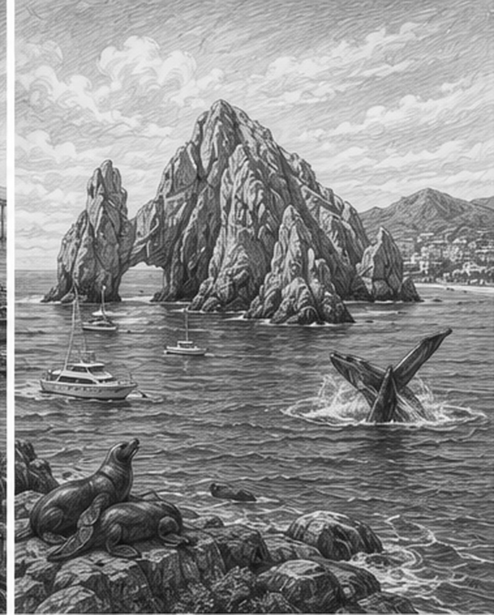 Illustration of Cabo San Lucas' El Arco seen from Quantum of the Seas