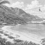 Illustration of the beaches and zip line at Labadee, Haiti seen from Independence of the Seas