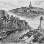 Illustration of the Halifax waterfront and harbor on a Norwegian Escape cruise
