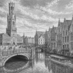 Illustration of the medieval canals and belfry of Bruges, Belgium on a Liberty of the Seas cruise