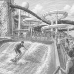 Illustration of the Tidal Wave boomerang slide rising above Liberty of the Seas