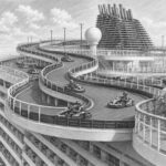 Illustration of the three-level Speedway go-kart racetrack aboard Norwegian Encore