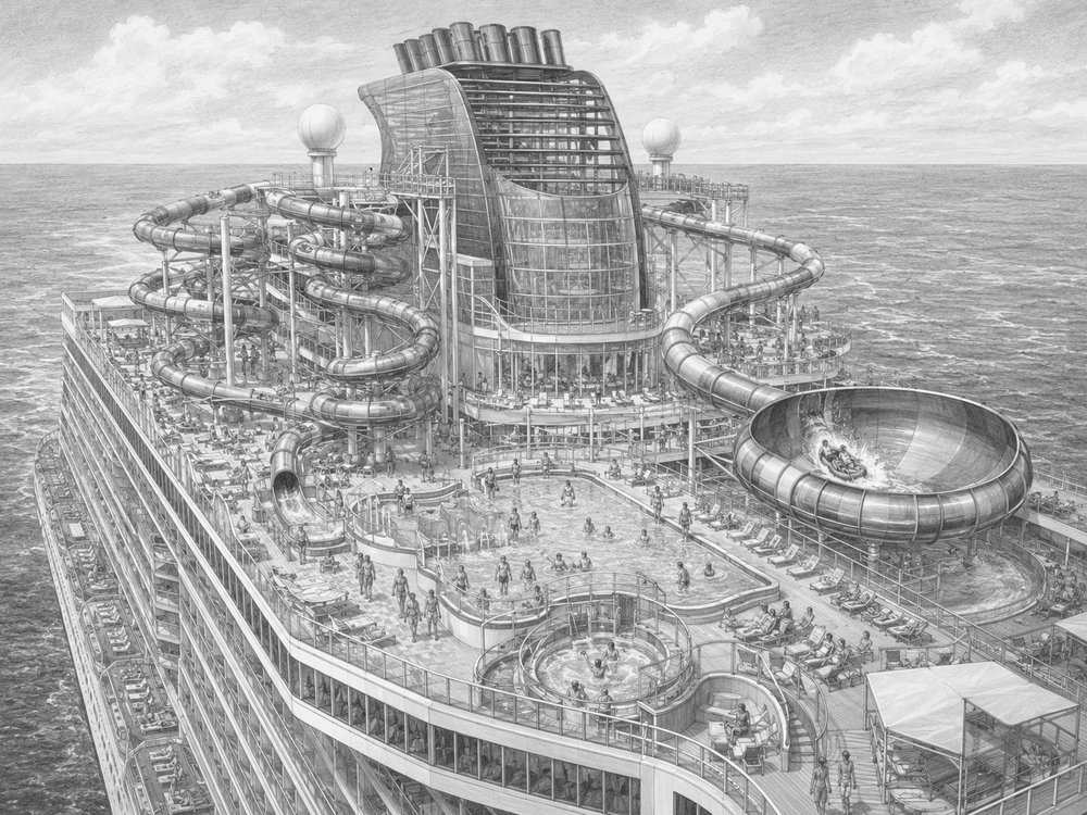 Illustration of the Epic Plunge bowl waterslide aboard Norwegian Epic