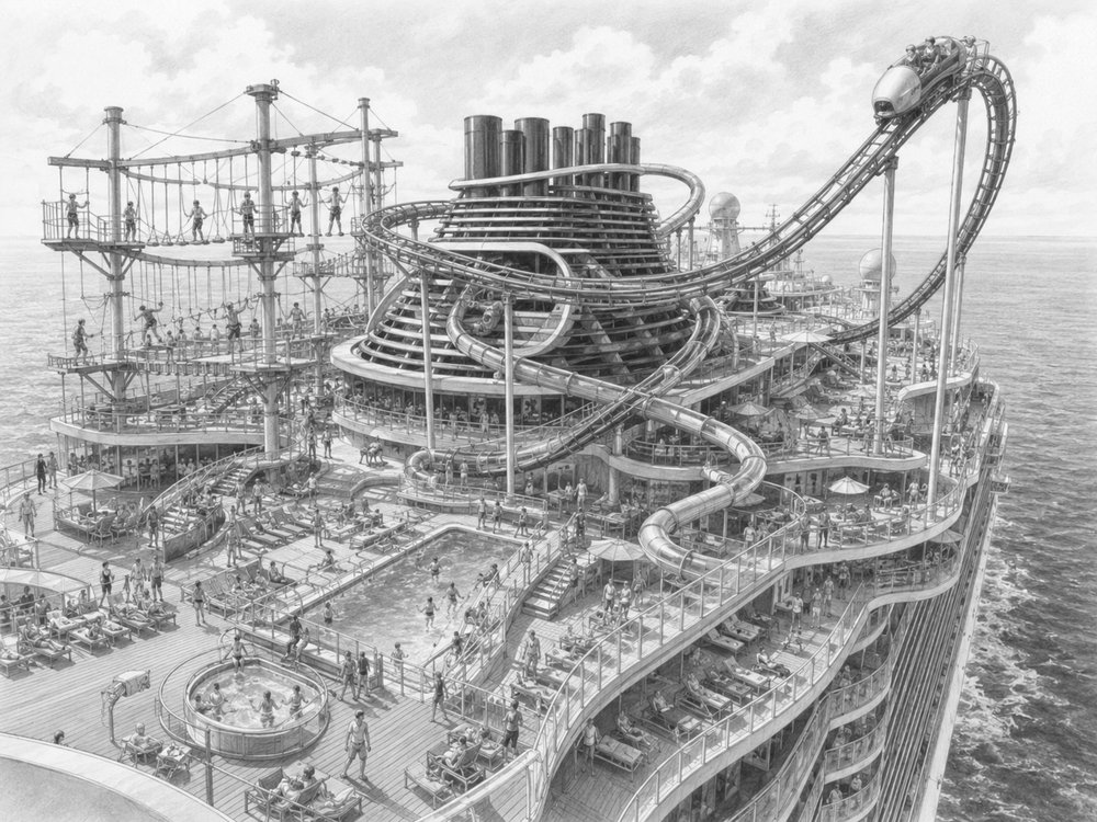 Illustration of the Aqua Slidecoaster hybrid rollercoaster waterslide on Norwegian Luna