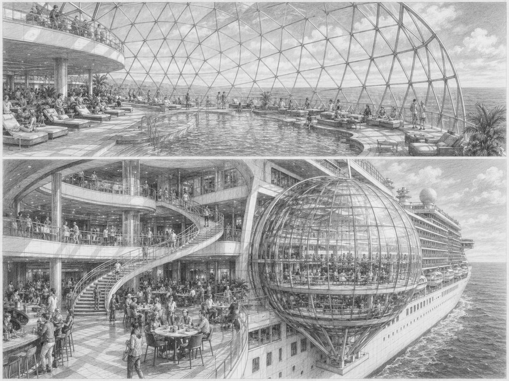 Illustration of The Dome glass structure at the top of Sun Princess