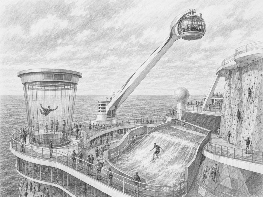 Illustration of the North Star capsule rising above Anthem of the Seas