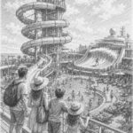 Illustration of the amplified pool deck and waterslides on Allure of the Seas