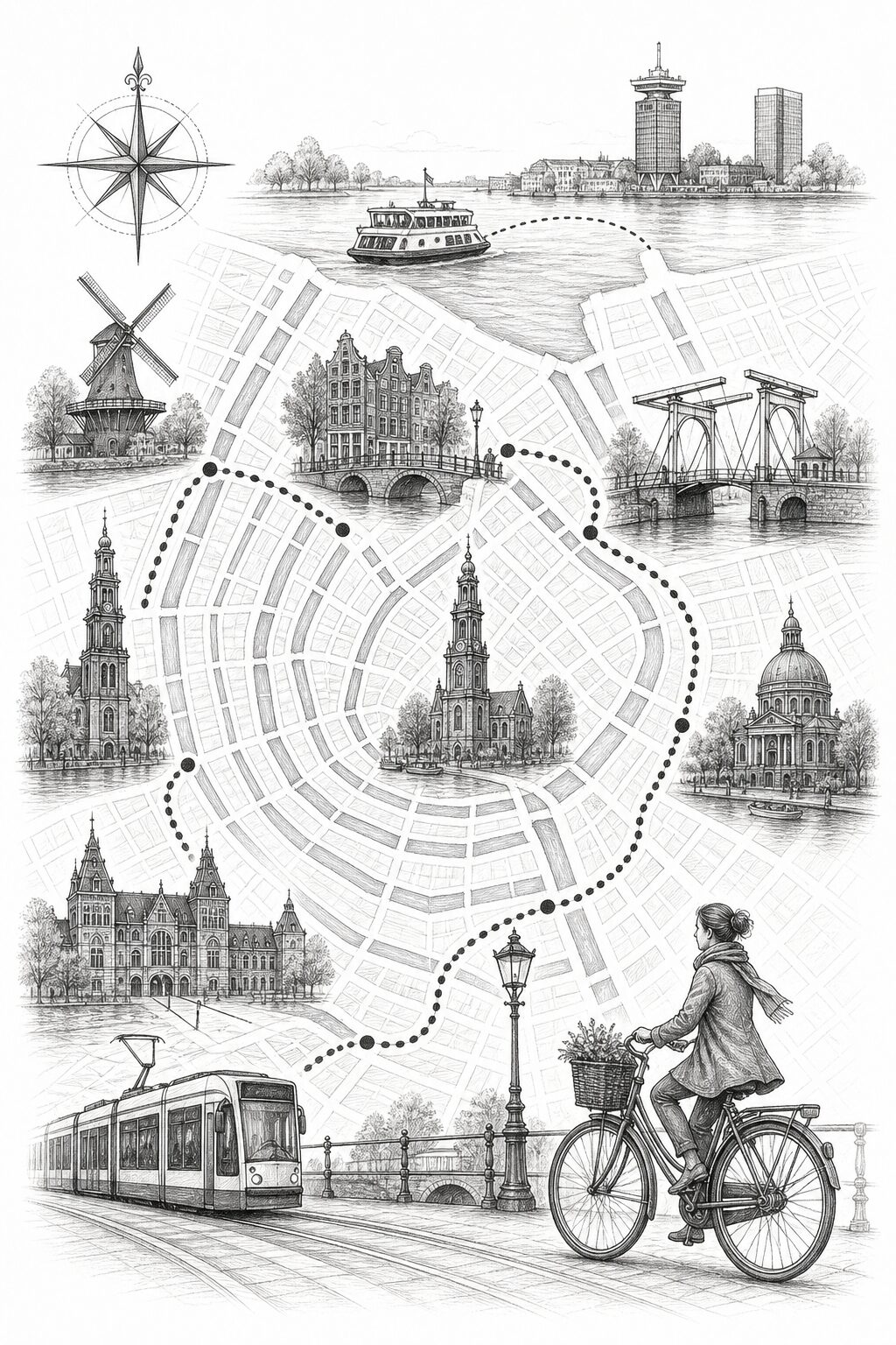Amsterdam travel planning illustration