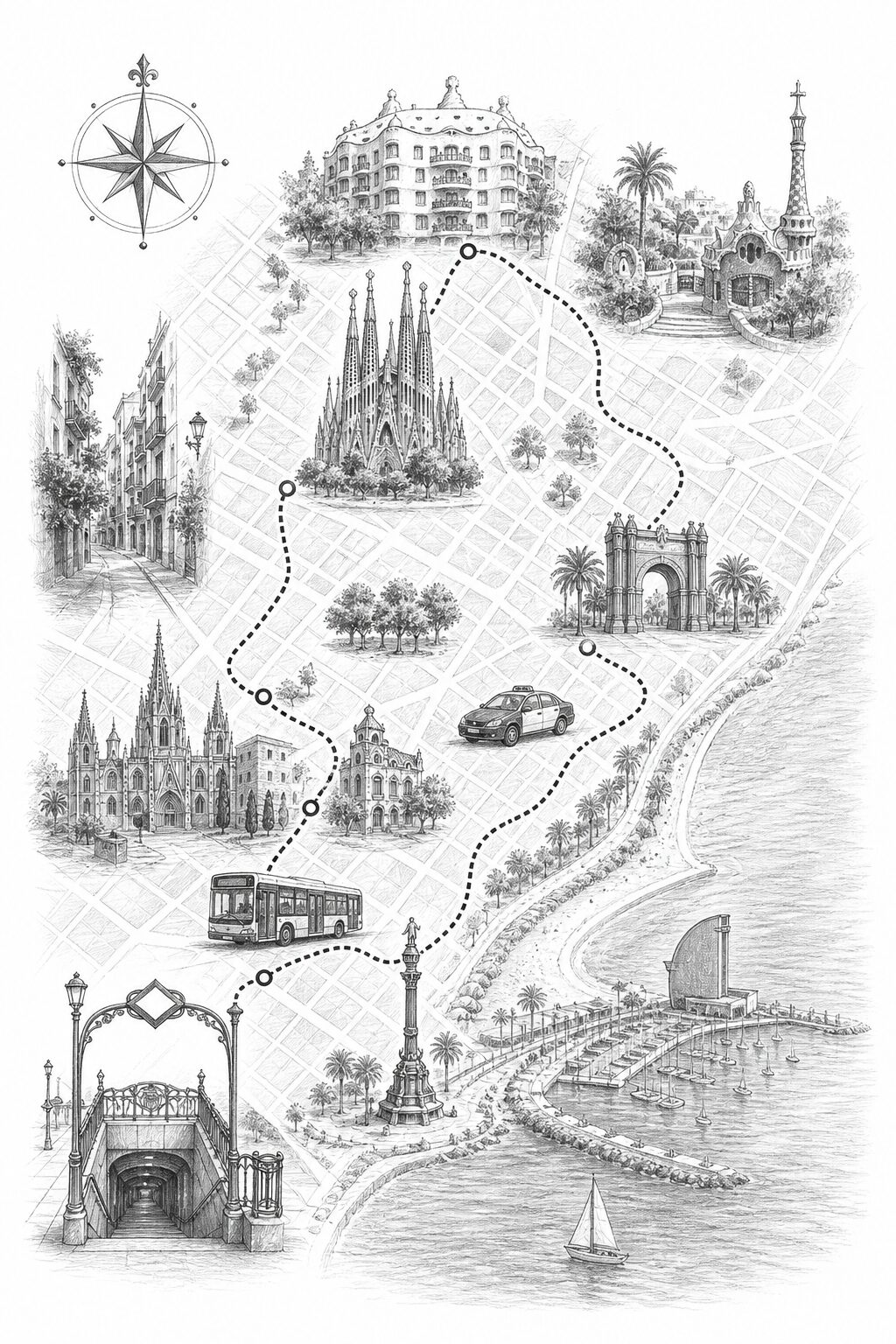 Barcelona travel planning illustration
